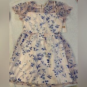 Gianni Bini light pink with blue and white flowers. Ruffled Tiered Sundress